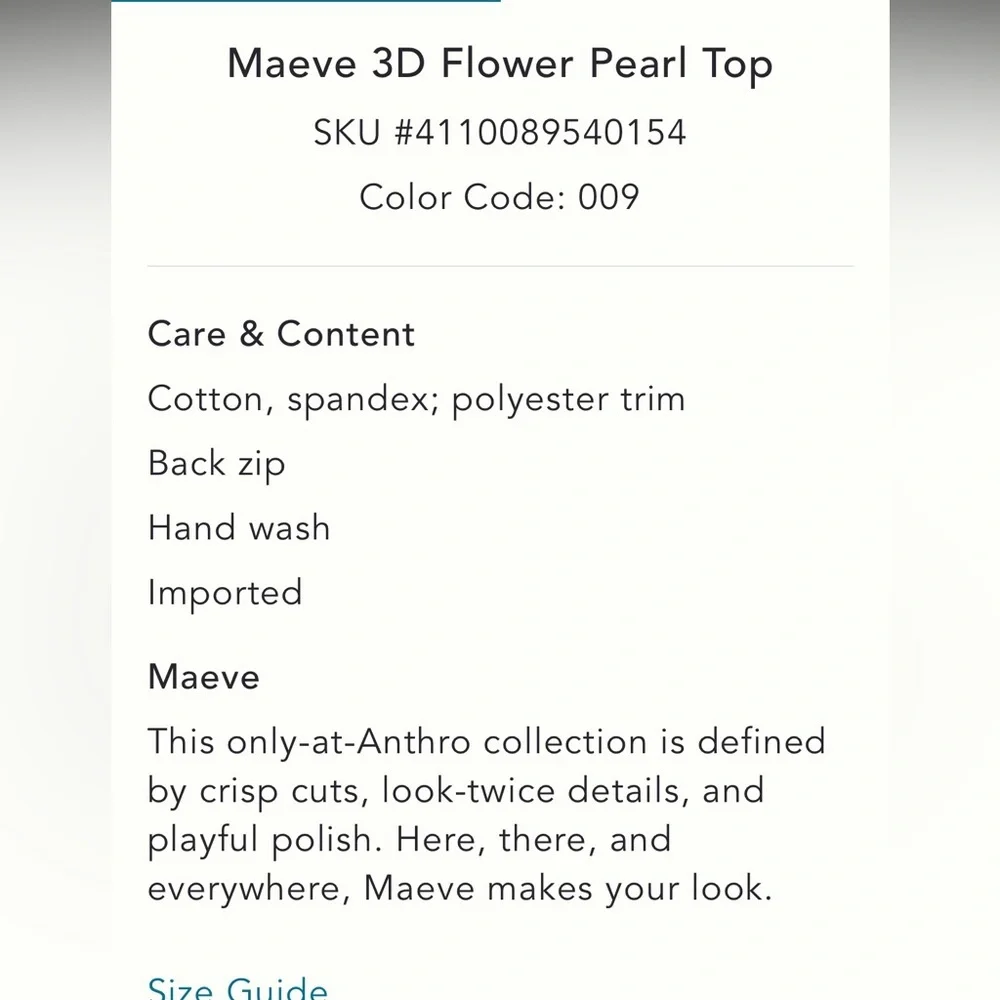 Anthropologie NWMaeve 3D Flower Pearl Top size S. - Picture 6 of 16